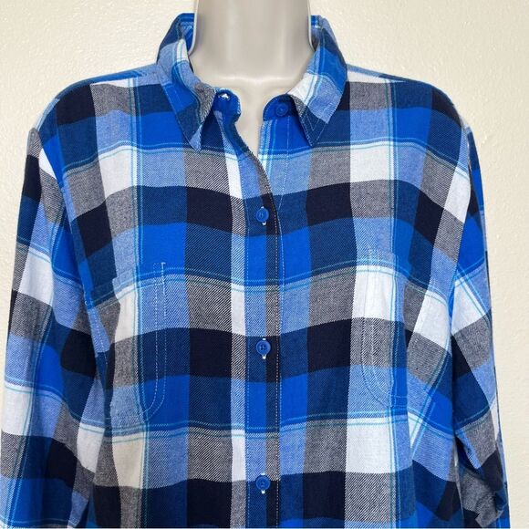 Riders by Lee Blue Plaid Flannel Long Sleeve Button Front Cotton Shirt Women XL - Picture 3 of 12